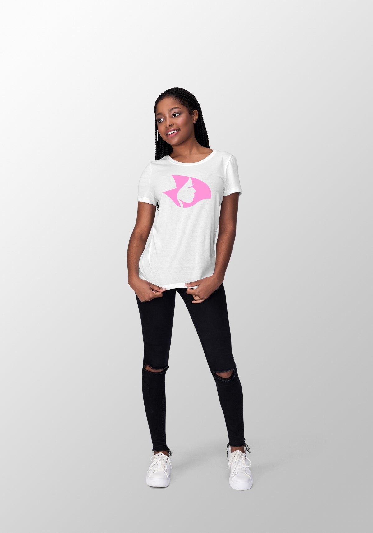 White SS Tee w/Pink Rad Head - Medium